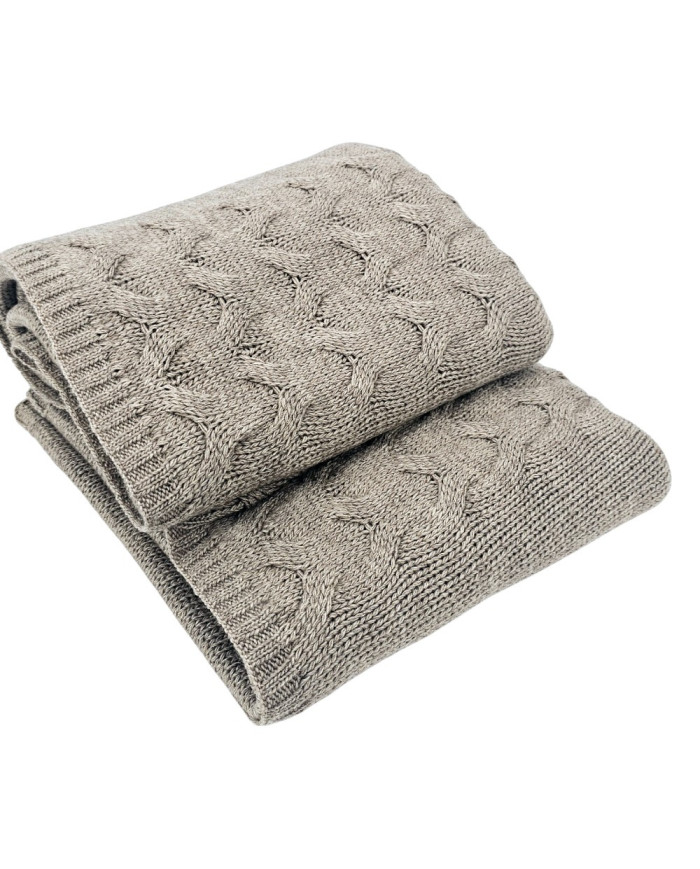 Komplet Koc i poduszka dzianinowa z wełną – SET AREZZO TAUPE