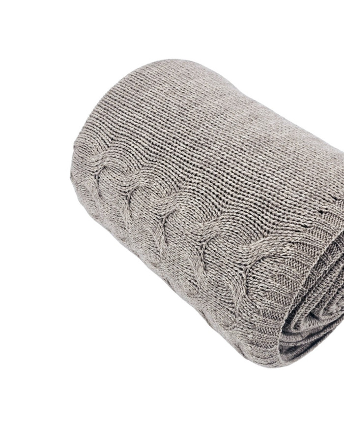 Komplet Koc i poduszka dzianinowa z wełną – SET AREZZO TAUPE