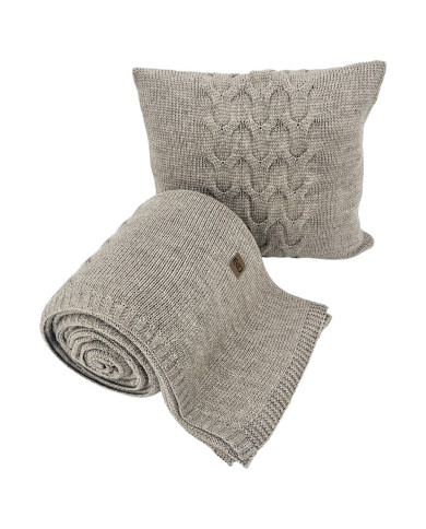 Knitted blanket and pillow set with wool - SET AREZZO TAUPE