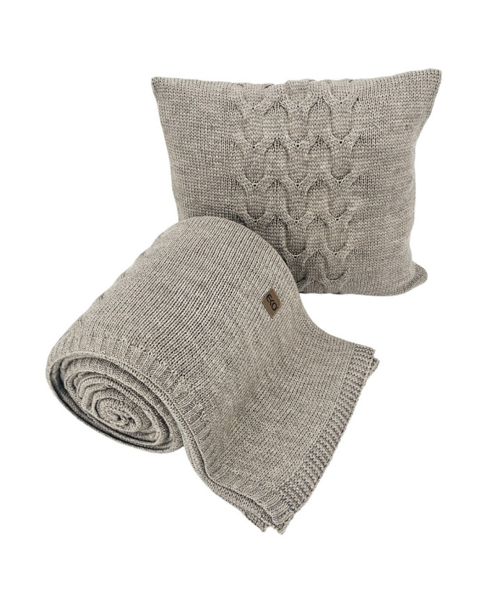 Knitted blanket and pillow set with wool - SET AREZZO TAUPE
