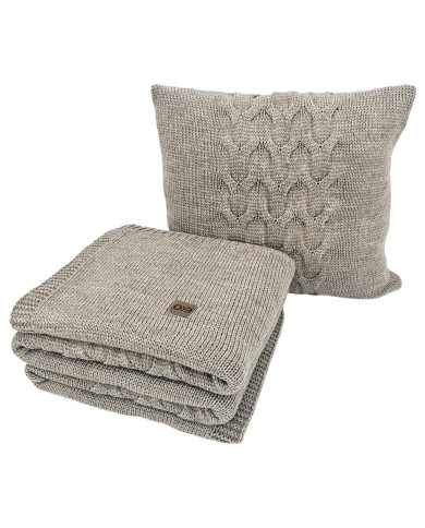Komplet Koc i poduszka dzianinowa z wełną – SET AREZZO TAUPE