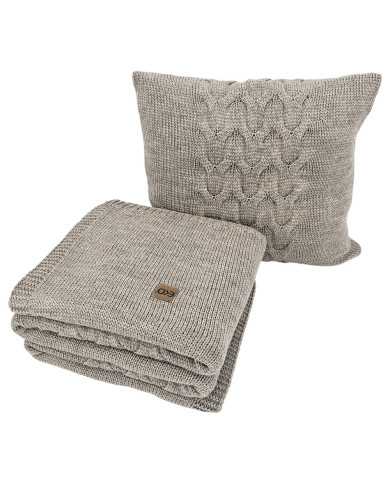 Komplet Koc i poduszka dzianinowa z wełną – SET AREZZO TAUPE