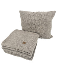 Komplet Koc i poduszka dzianinowa z wełną – SET AREZZO TAUPE