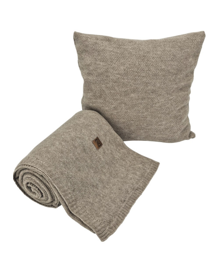 Komplet koc i poduszka dzianinowa - SET MILANO TAUPE
