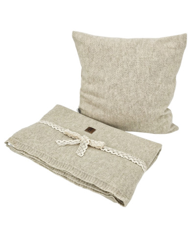Knitted set Blanket with fur lining and Pillow - SET MILANO DUO LATTE