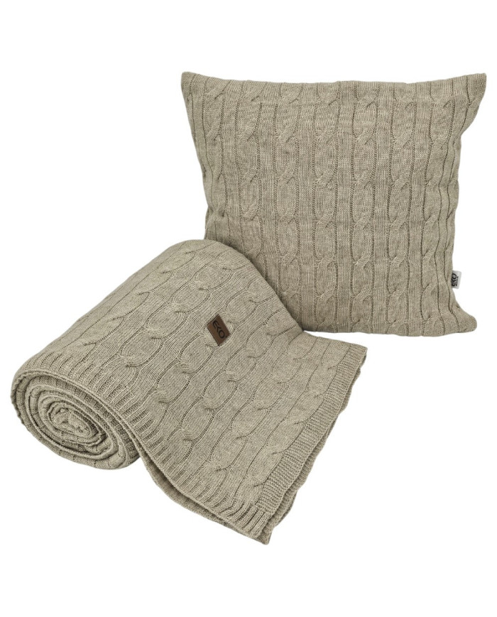 Knitted blanket and pillow set with cashmere- SET VERONA LATTE