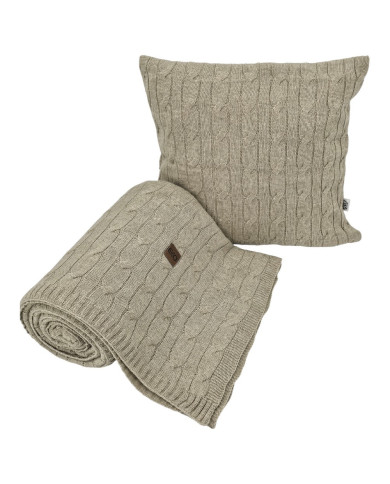 Knitted blanket and pillow set with cashmere- SET VERONA LATTE