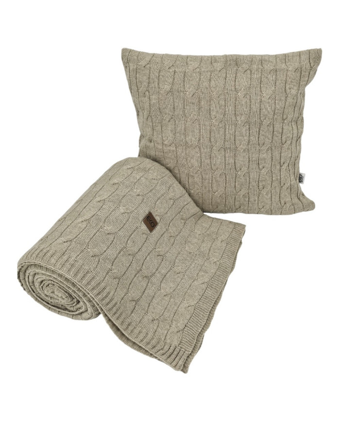 Knitted blanket and pillow set with cashmere- SET VERONA LATTE