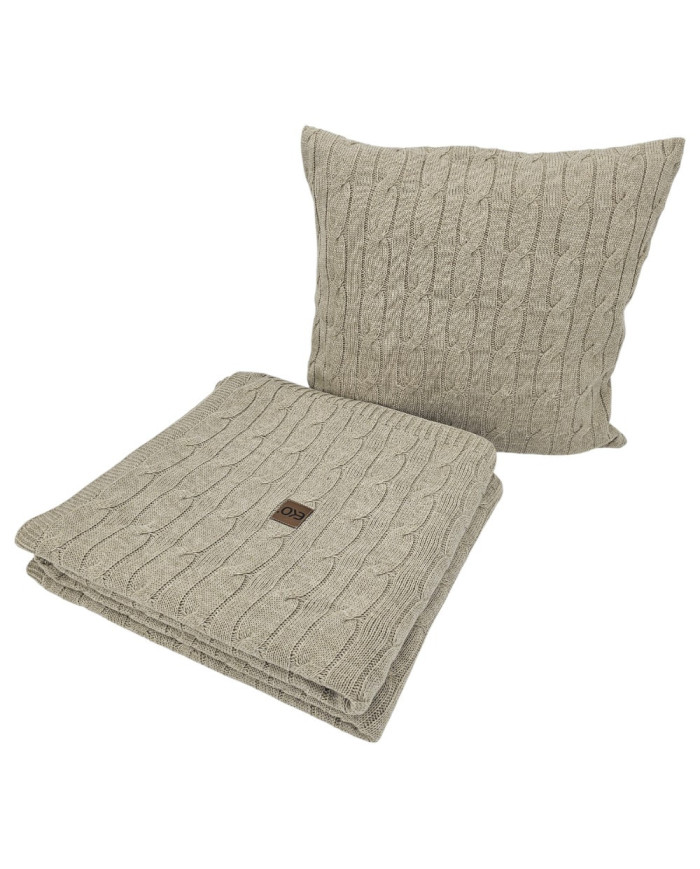Knitted blanket and pillow set with cashmere- SET VERONA LATTE