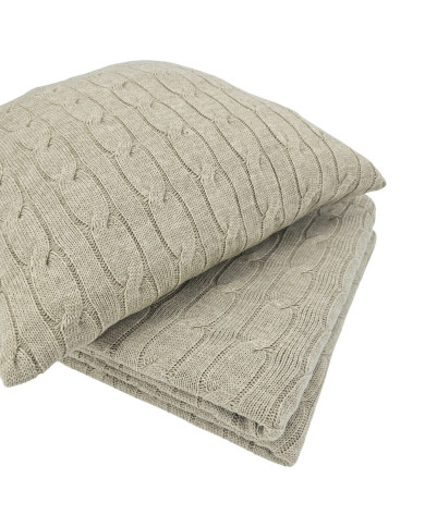 Knitted blanket and pillow set with cashmere- SET VERONA LATTE