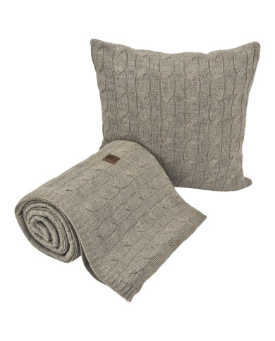 Knitted blanket and pillow set with cashmere- SET VERONA TAUPE
