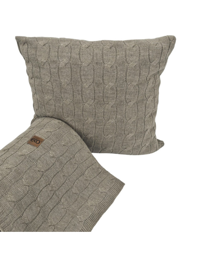 Komplet dzianinowy koc i poduszka z kaszmirem– SET VERONA TAUPE
