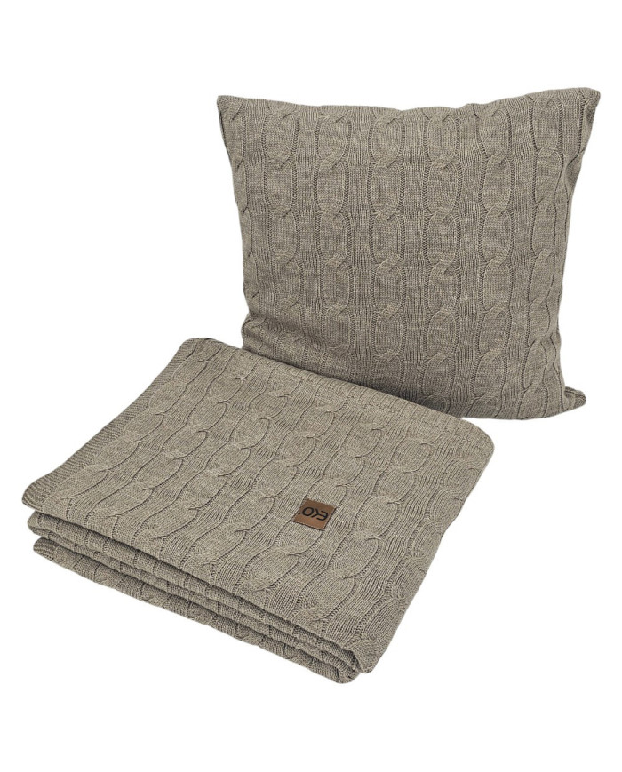 Komplet dzianinowy koc i poduszka z kaszmirem– SET VERONA TAUPE