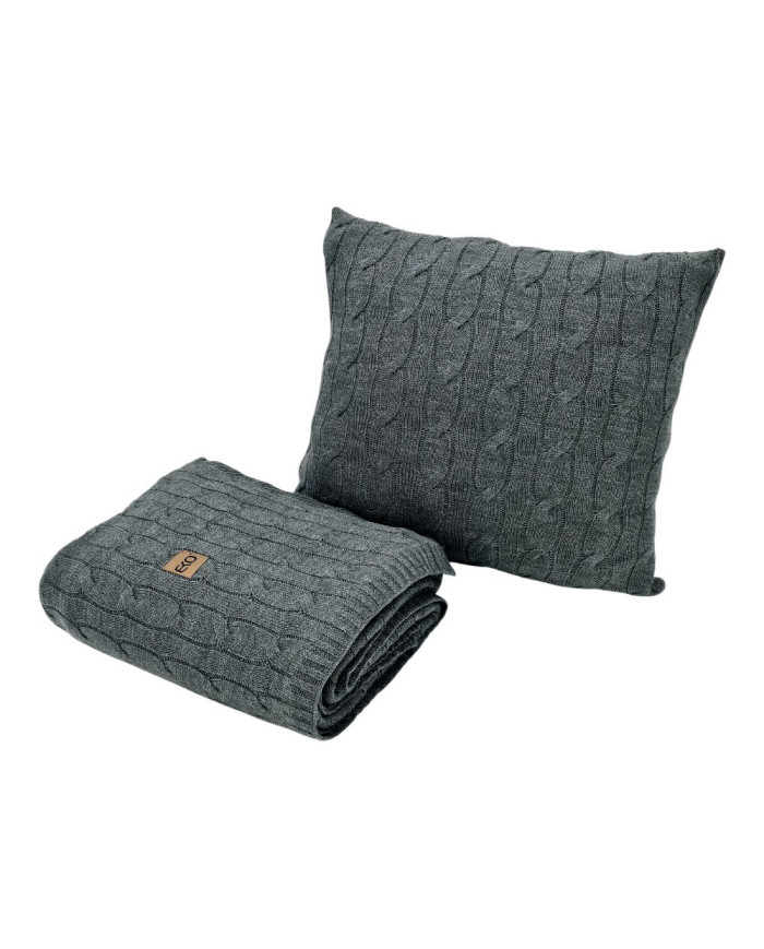 Knitted blanket and pillow set with cashmere- SET VERONA ANTHRACITE
