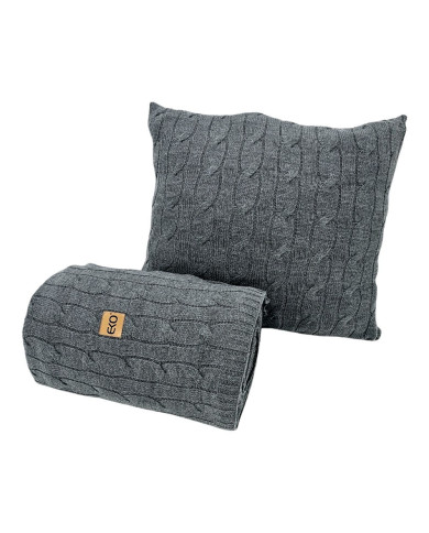 Knitted blanket and pillow set with cashmere- SET VERONA ANTHRACITE