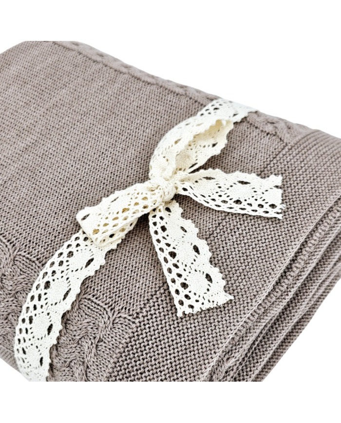 Komplet koc i poduszka z wełny Merino- SET FLORENCE TAUPE