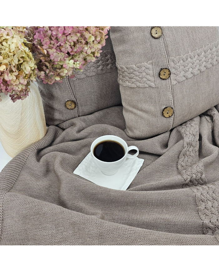 Komplet koc i poduszka z wełny Merino- SET FLORENCE TAUPE