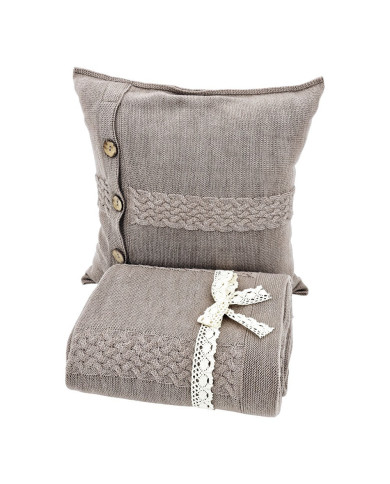 Merino wool blanket and pillow set FLORENCE TAUPE