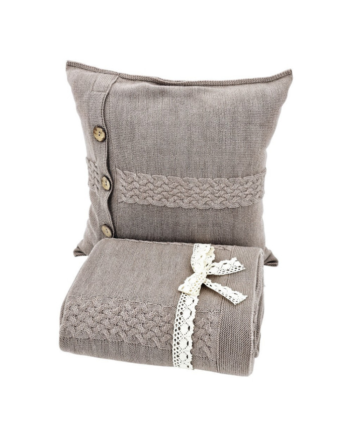 Komplet koc i poduszka z wełny Merino- SET FLORENCE TAUPE
