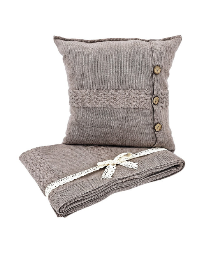 Komplet koc i poduszka z wełny Merino- SET FLORENCE TAUPE