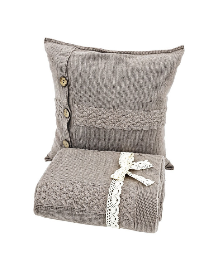Komplet koc i poduszka z wełny Merino- SET FLORENCE TAUPE