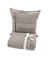 Merino wool blanket and pillow set FLORENCE TAUPE
