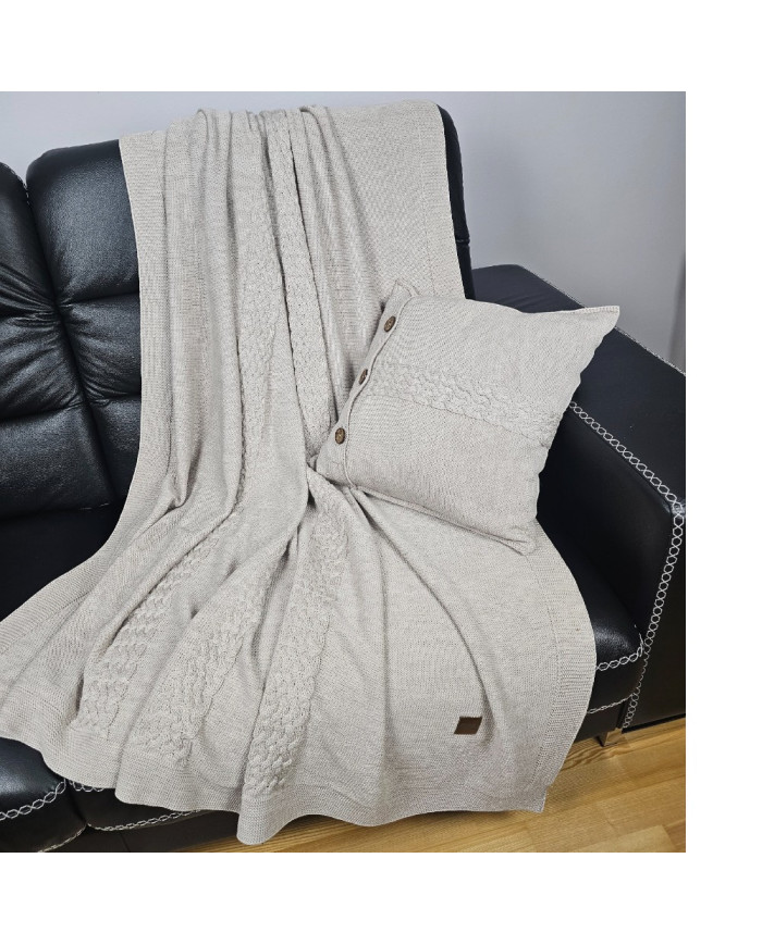 Komplet koc i poduszka z wełny Merino- SET FLORENCE SAND