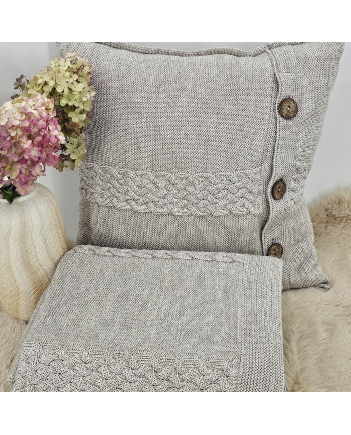 Komplet koc i poduszka z wełny Merino- SET FLORENCE SAND