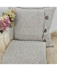 Komplet koc i poduszka z wełny Merino- SET FLORENCE SAND