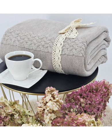 Komplet koc i poduszka z wełny Merino- SET FLORENCE SAND