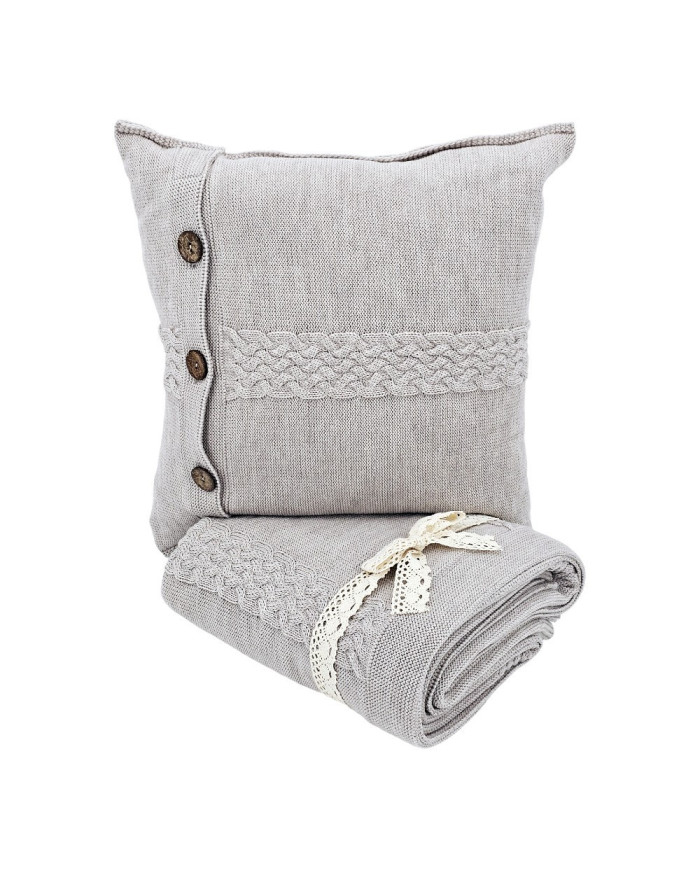 Merino wool blanket and cushion set FLORENCE SAND
