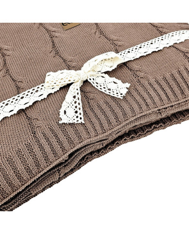 Blanket and pillow set - cotton with cashmere - SET ROMA CHOCOLATE