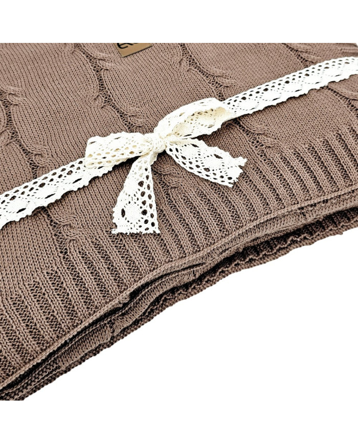 Blanket and pillow set - cotton with cashmere - SET ROMA CHOCOLATE