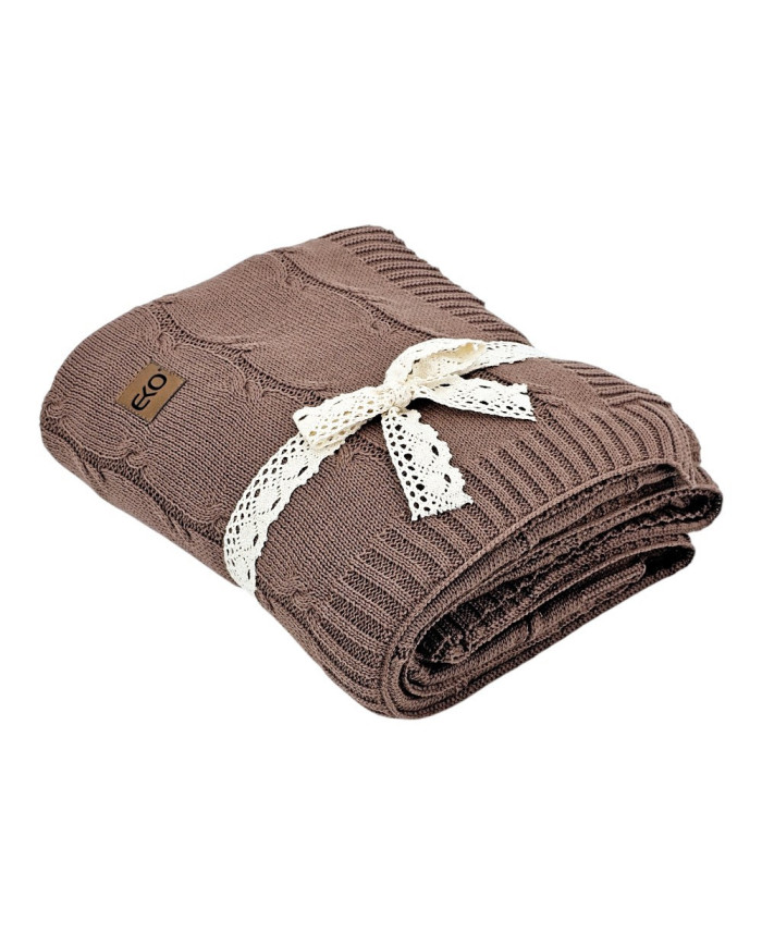 Blanket and pillow set - cotton with cashmere - SET ROMA CHOCOLATE