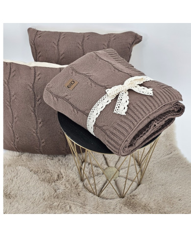 Blanket and pillow set - cotton with cashmere - SET ROMA CHOCOLATE