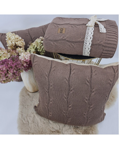 Blanket and pillow set - cotton with cashmere - SET ROMA CHOCOLATE