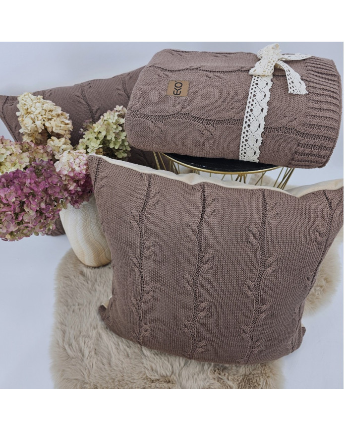 Blanket and pillow set - cotton with cashmere - SET ROMA CHOCOLATE