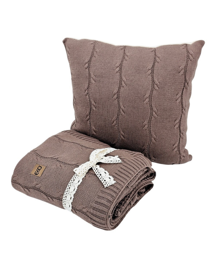 Blanket and pillow set - cotton with cashmere - SET ROMA CHOCOLATE
