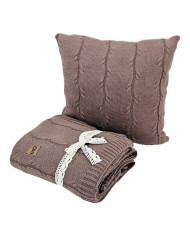 Blanket and pillow set - cotton with cashmere - SET ROMA CHOCOLATE