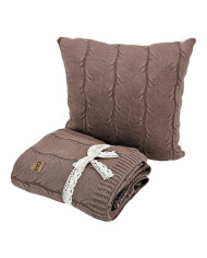 Blanket and pillow set - cotton with cashmere - SET ROMA CHOCOLATE
