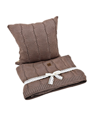 Komplet koc i poduszka – bawełna z dodatkiem kaszmiru - SET ROMA CHOCOLATE