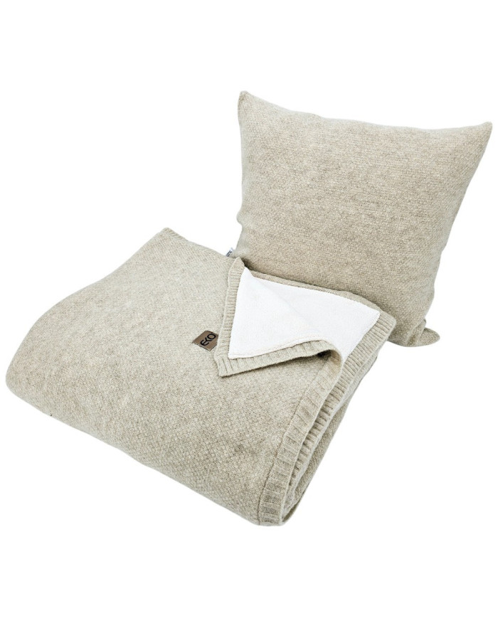 Knitted set Blanket with fur lining and Pillow - SET MILANO DUO LATTE