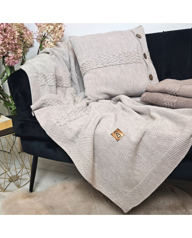 Merino wool blanket and cushion set FLORENCE SAND