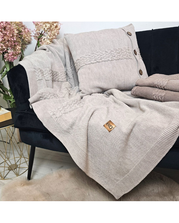 Merino wool blanket and cushion set FLORENCE SAND