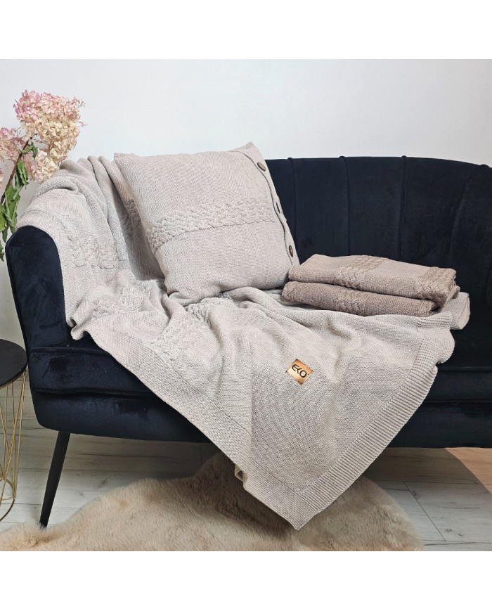 Komplet koc i poduszka z wełny Merino- SET FLORENCE SAND