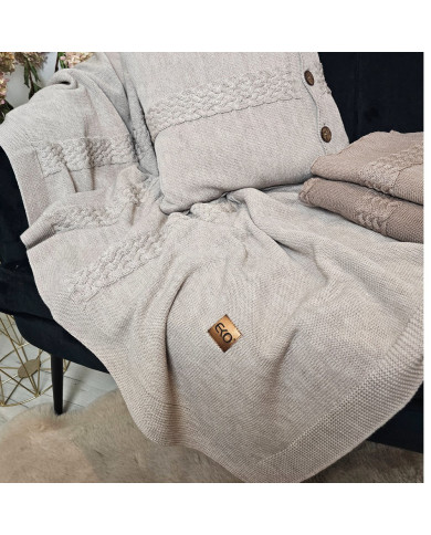 Komplet koc i poduszka z wełny Merino- SET FLORENCE SAND