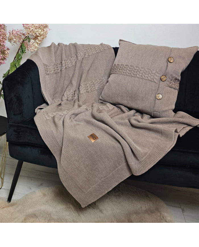 Komplet koc i poduszka z wełny Merino- SET FLORENCE TAUPE