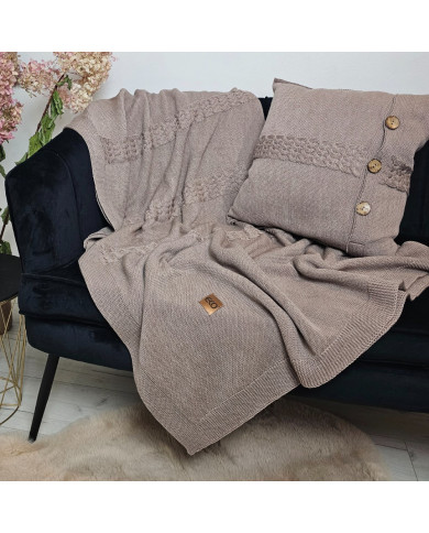 Komplet koc i poduszka z wełny Merino- SET FLORENCE TAUPE