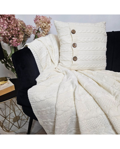 Knitted blanket and pillow set -SET VENEZIA ECRU