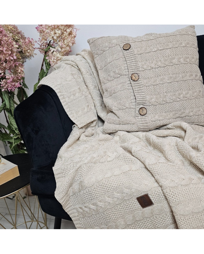 Komplet dzianinowy koc i poduszka –SET VENEZIA LATTE
